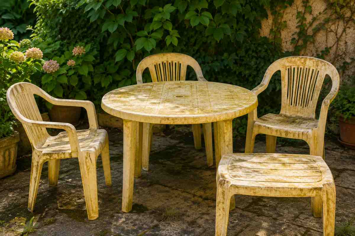 mobili da giardino ingialliti