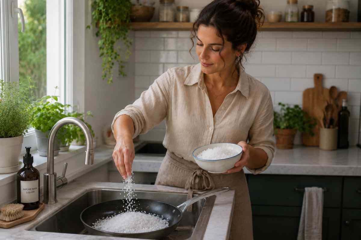 donna mette sale in padella